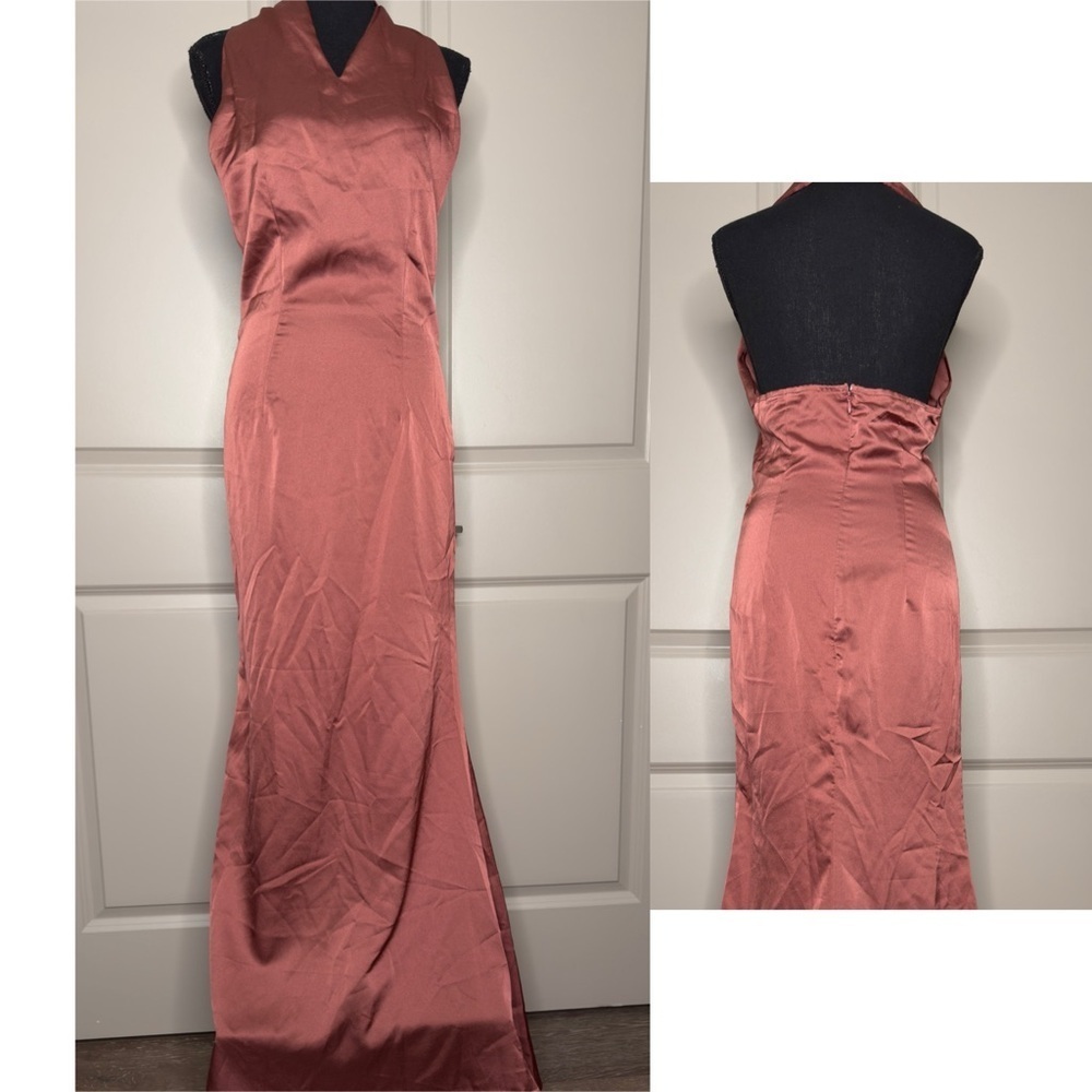 SHEIN Dark Rose Pink Halter Maxi Dress S 4